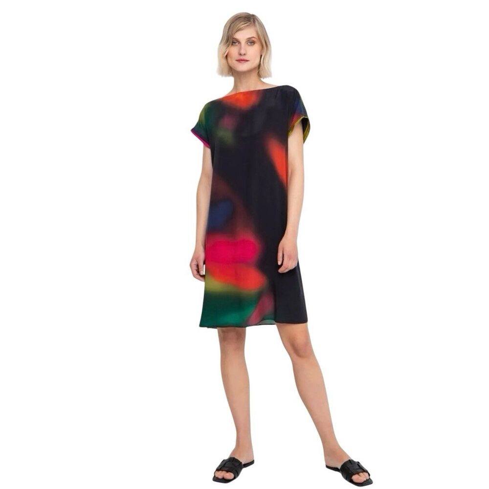 Ozai N Ku Alembika Northern Lights Shift Dress XL Lagenlook Art To Wear Eclectic